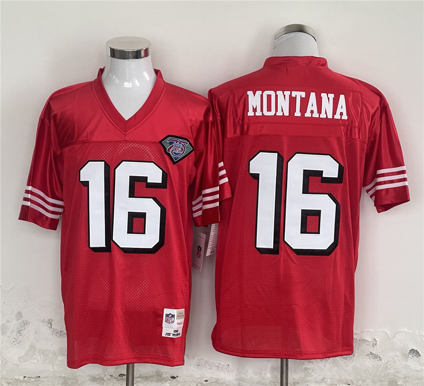 Men's Red San Francisco 49ers #16 Joe Montana Stitched Baseball Jersey